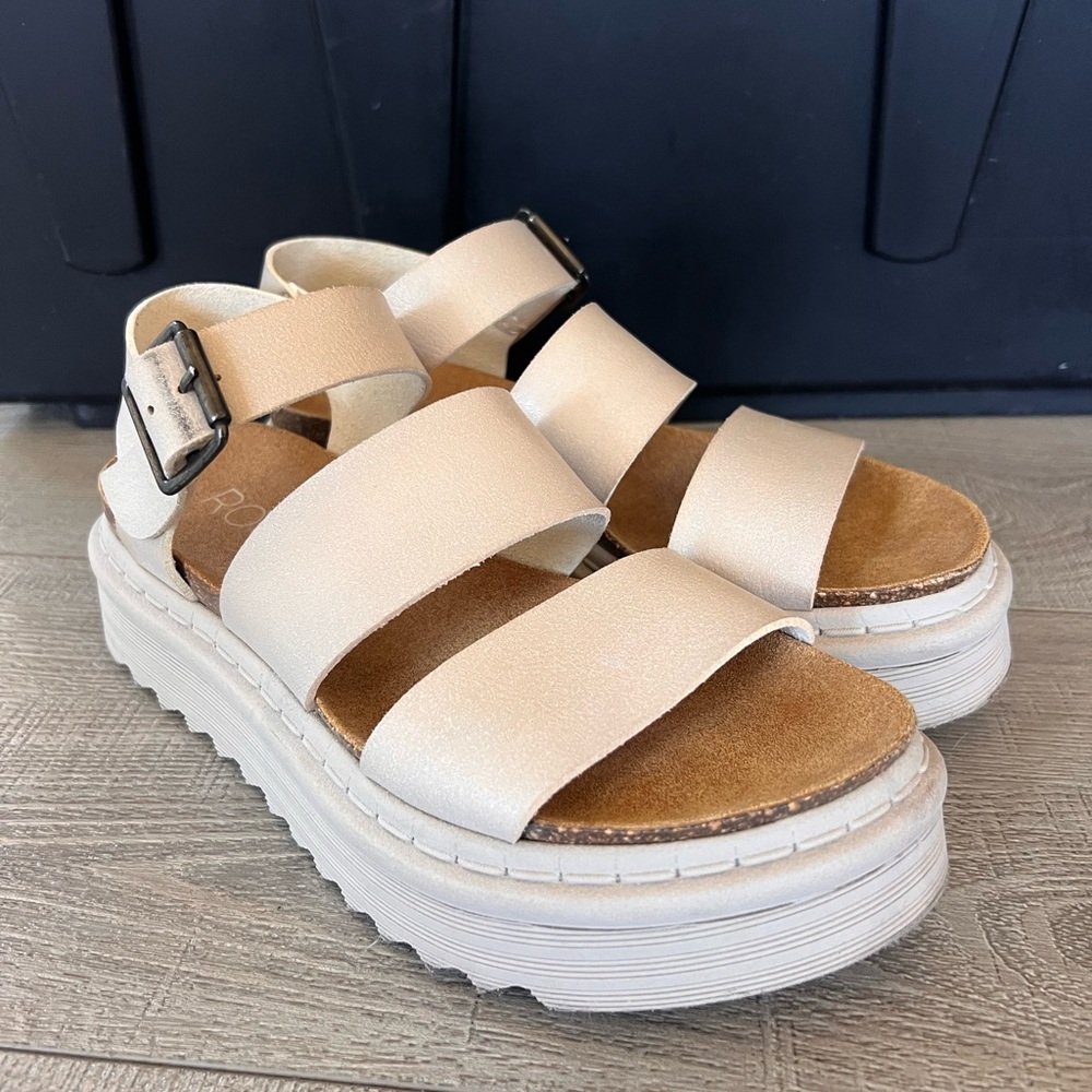 Roolee Cream Platform Strappy Sandals